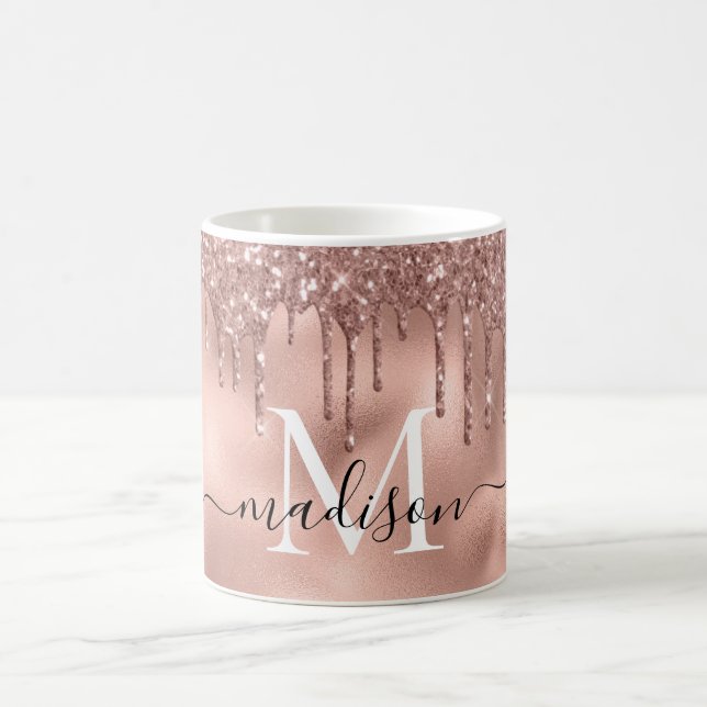 Monogram Metallic Rose Gold Pink Glitzer Tropfen Kaffeetasse (Mittel)