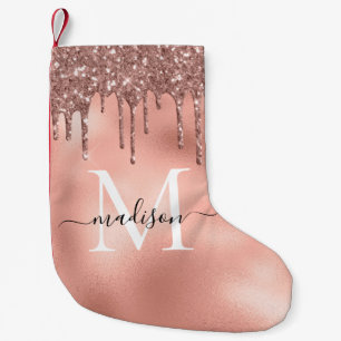 Monogram Metallic Rose Gold Pink Glitzer Tropfen Kleiner Weihnachtsstrumpf