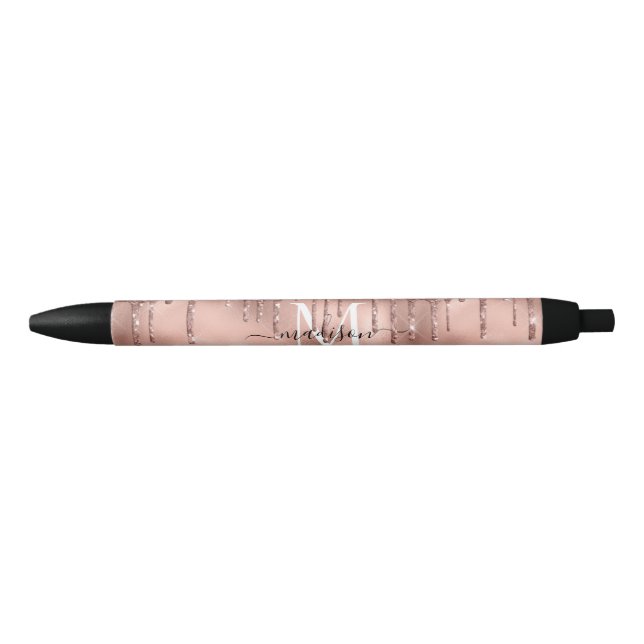 Monogram Metallic Rose Gold Pink Glitzer Tropfen Kugelschreiber (Vorderseite)