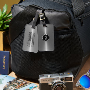 Monogram Metallic Silver Stainless Steel Look Gepäckanhänger