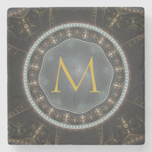 Monogram Metallic Steampunk Circle Steinuntersetzer