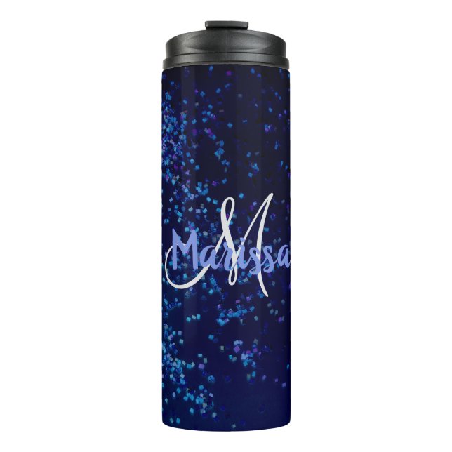 Monogram Midnite Blue Confetti Thermosbecher (Vorderseite)