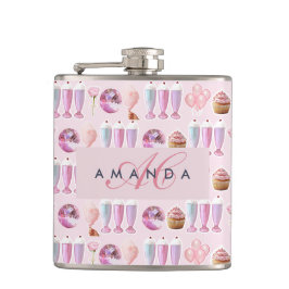 Monogram Milkshake Niedlich Blush Pink Retro Gesch Flachmann