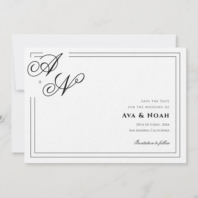 Monogram Minimal Classic Wedding Save the Date Einladung (Vorderseite)