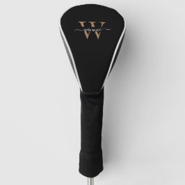 Monogram Minimal Elegante Black Gold Script Name Golf Headcover