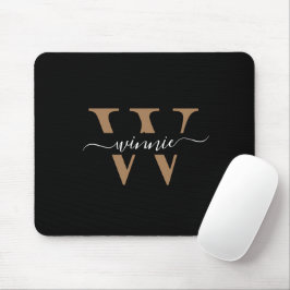 Monogram Minimal Elegante Black Gold Script Name Mousepad