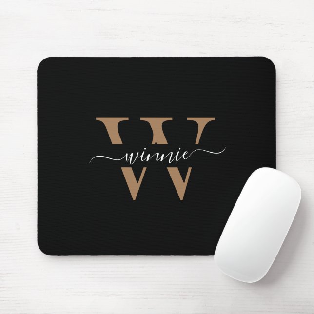 Monogram Minimal Elegante Black Gold Script Name Mousepad (Mit Mouse)