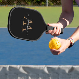 Monogram Minimal Elegante Black Gold Script Name Pickleball Schläger