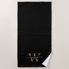 Monogram Minimal Elegante Black Gold Script Name Strandtuch