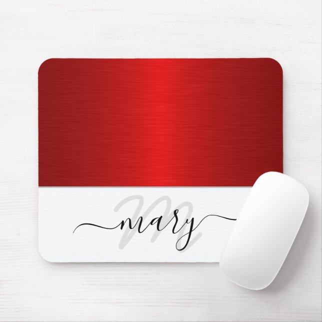 Monogram Minimal Red Schwarz-weiß Modern Mousepad (Mit Mouse)