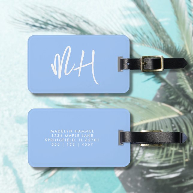 Monogram Minimal Script Pastel Blue Vacation Gepäckanhänger (Von Creator hochgeladen)