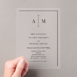 Monogram Minimal Simple Black Border Wedding Acryleinladungen