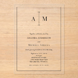 Monogram Minimal Simple Black Border Wedding Acryleinladungen