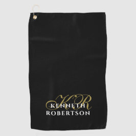 Monogram Minimalist Black Gold White Stylish Men Golfhandtuch