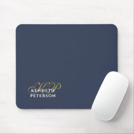 Monogram Minimalist Dusty Navy Blue Gold White Man Mousepad