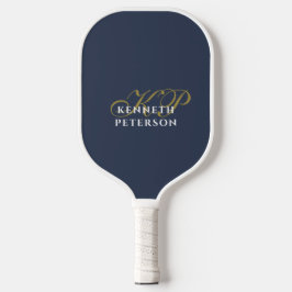 Monogram Minimalist Dusty Navy Blue Gold White  Pickleball Schläger