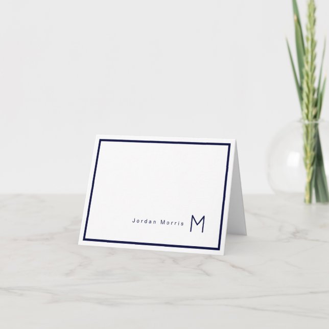 Monogram Minimalist Navy Blue Chic Border (Vorderseite)