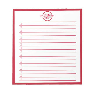 Monogram Minimalist Red Name To Do List Notizblock