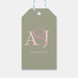 Monogram Minimalist Sage Green & Rose Pink Wedding Geschenkanhänger