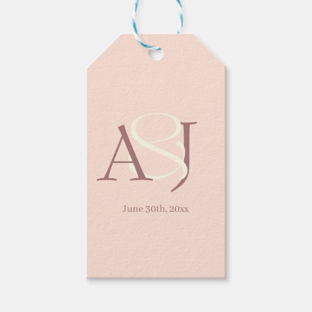 Monogram Minimalist Warm Pink & Mauve Wedding Geschenkanhänger (Vorderseite)