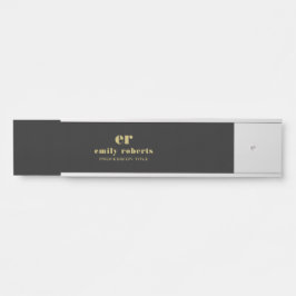 Monogram Minimalistic Black Linen Gold Typografie Türschild