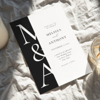 Monogram Minimalistisch Black and White Modern Wed