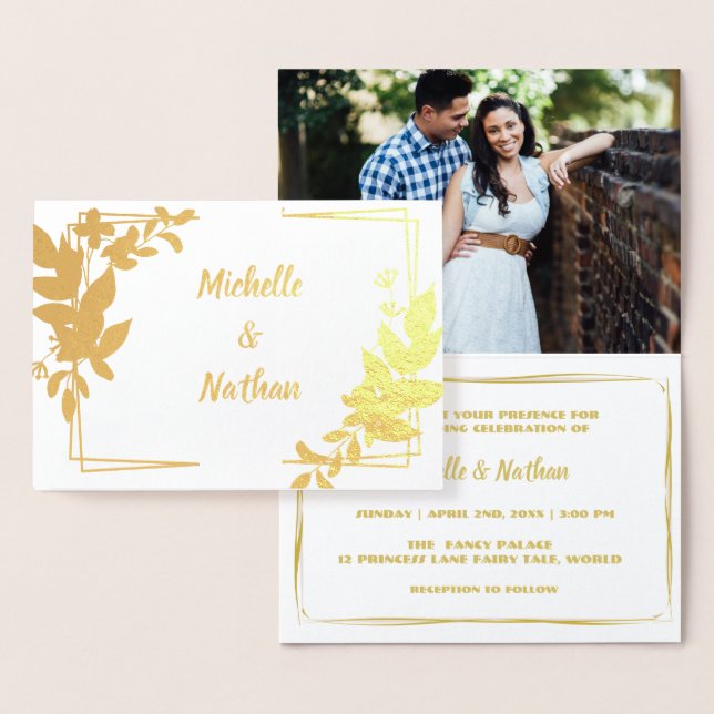 Monogram Minimalistisch Botanical lWedding Einladu Folienkarte (Anzeige)