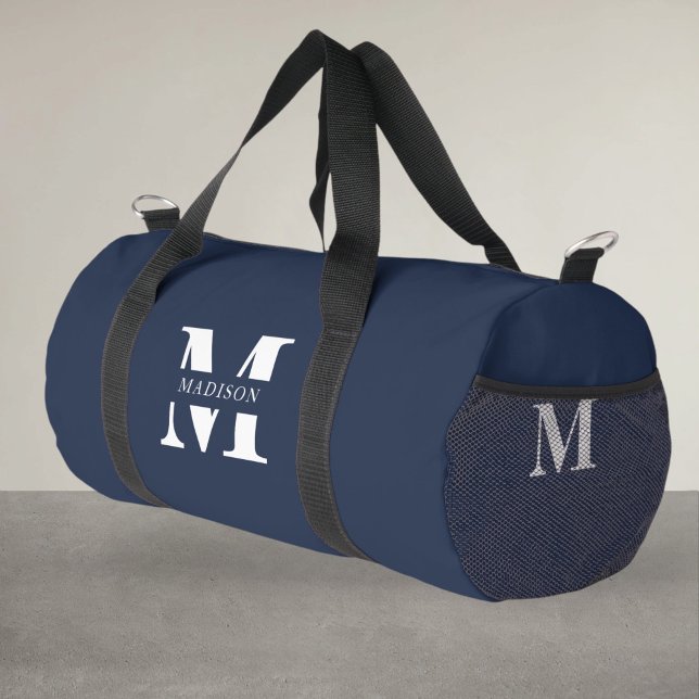 Monogram Minimalistisch Elegant Navy Blue Duffle Bag (Von Creator hochgeladen)