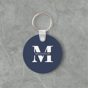 Monogram Minimalistisch Elegant Navy Blue Schlüsselanhänger