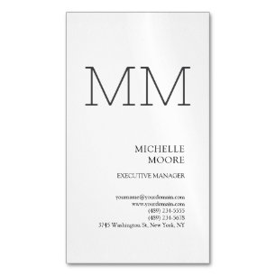 Monogram Minimalistisch Modern Schlicht White Magnetische Visitenkarte