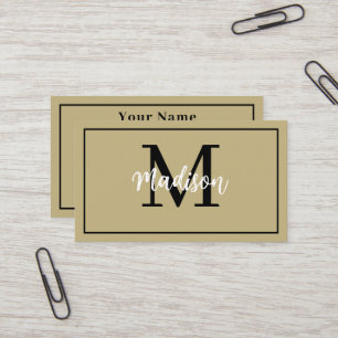 Monogram Minimalistisch Moderner Tan und Schwarze Visitenkarte