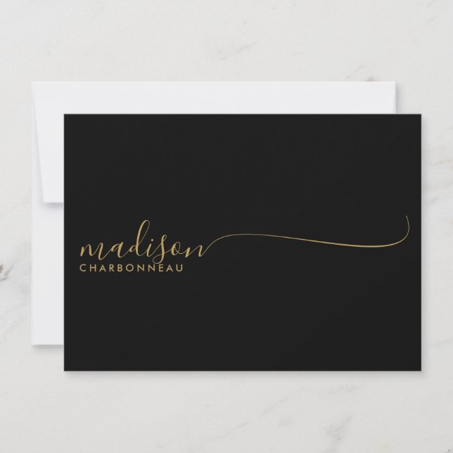 Monogram Minimalistisch Simple Gold Black Mitteilungskarte (Vorderseite)