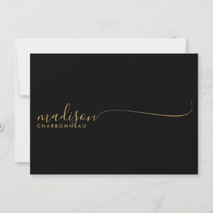 Monogram Minimalistisch Simple Gold Black Mitteilungskarte