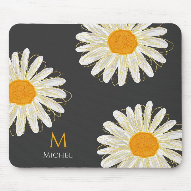 Monogram Minimalistisch Watercolol Chamomiles Mousepad (Vorne)
