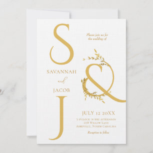 Monogram Minimalistisch White and Gold Moderne Hoc Einladung