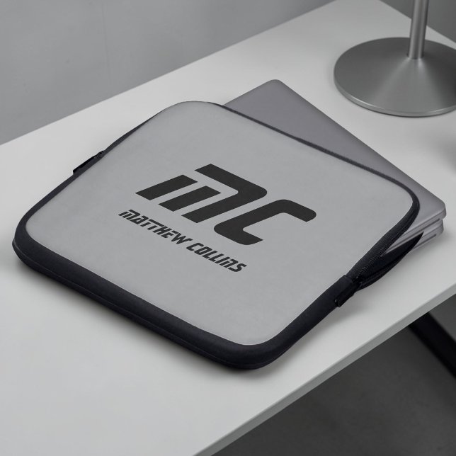 Monogram, Minimalistischer Name Schwarzer Text - M Laptopschutzhülle (Monogram Gray Minimalist Name Black Text Men's Laptop Sleeve)