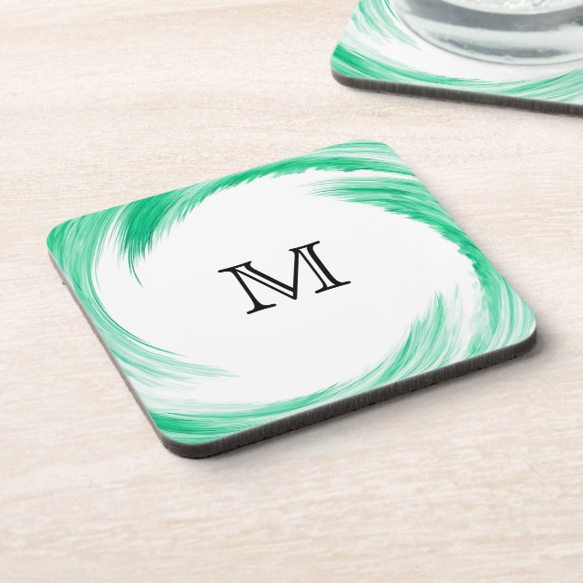 Monogram Mint Swirl Abstrakt Art Untersetzer (Linke Seite)