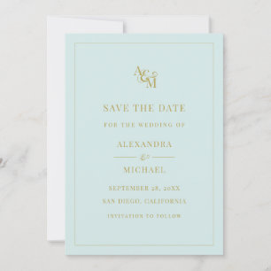 Monogram Mint Türkise Simple Modern Wedding Save The Date