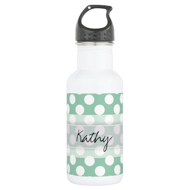 Monogram Minze Green Niedlich Chic Polka Dot Muste Edelstahlflasche (Vorderseite)