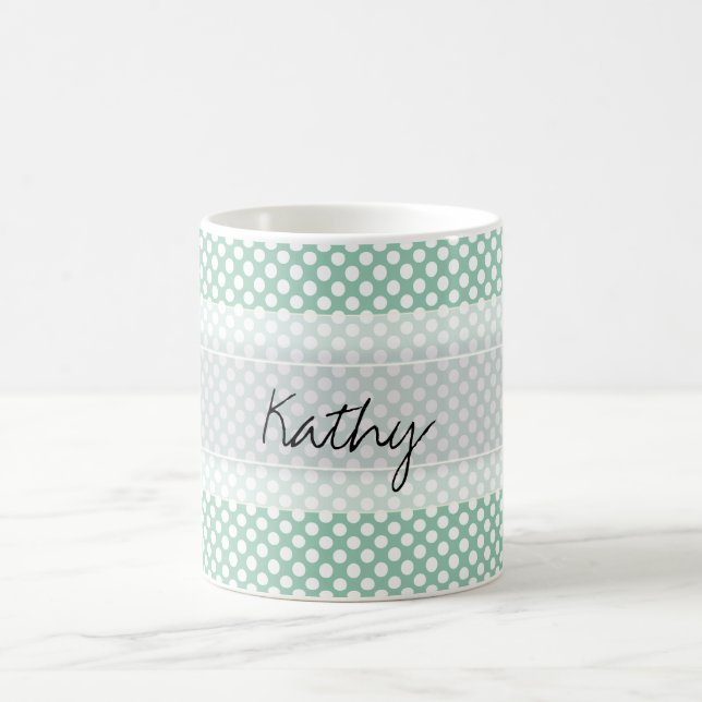 Monogram Minze Green Niedlich Chic Polka Dot Muste Kaffeetasse (Mittel)