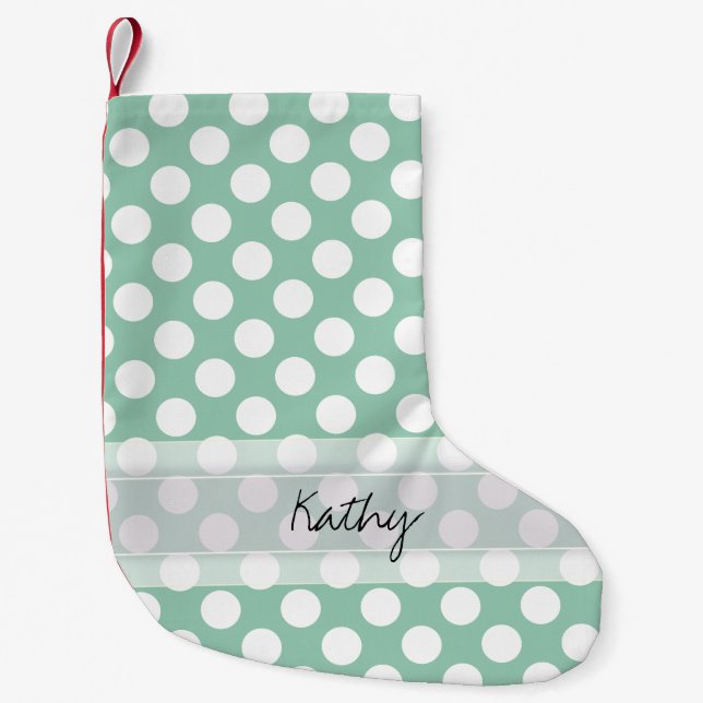 Monogram Minze Green Niedlich Chic Polka Dot Muste Kleiner Weihnachtsstrumpf (Vorderseite)