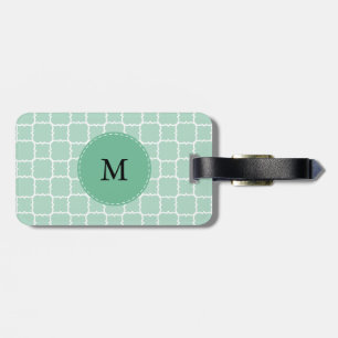 Monogram Minze Green und White Quatrefolie Muster Gepäckanhänger
