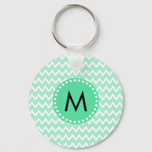 Monogram Minze Green und White Zickzack Pattern Schlüsselanhänger