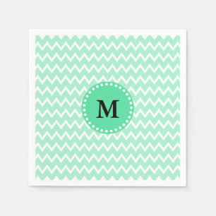 Monogram Minze Green und White Zickzack Pattern Serviette