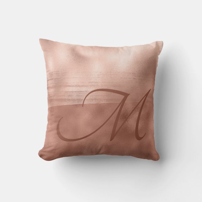 Monogram Mit Monogramm Rose Gold Luxus Pinselstric Kissen (Vorderseite)
