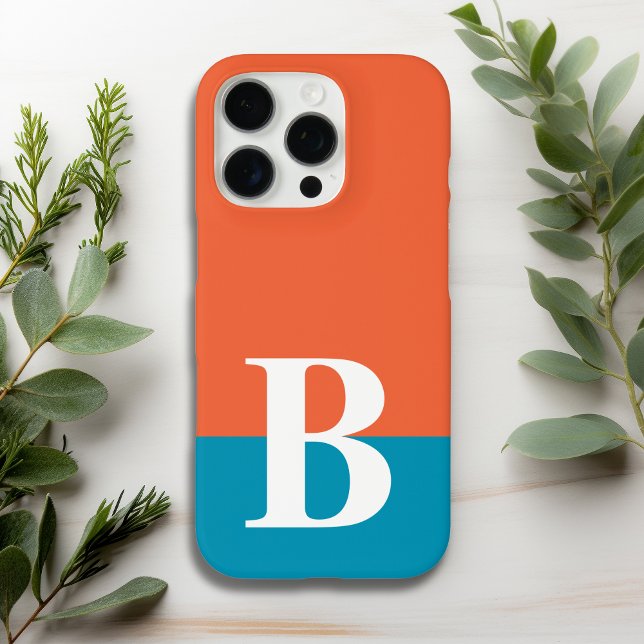 Monogram Mit Monogramm Simple Modern Orange Blue Case-Mate iPhone Hülle (Von Creator hochgeladen)
