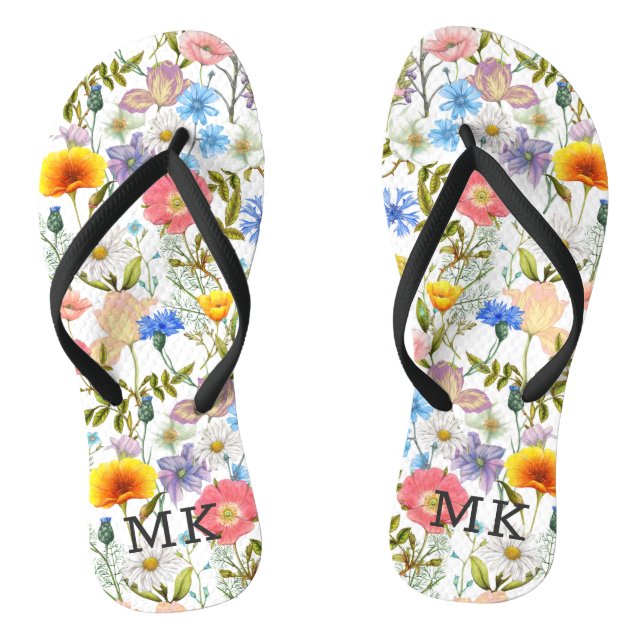 Monogram Mit Monogramm Spring Country Floral Muste Flip Flops (Fußbett)