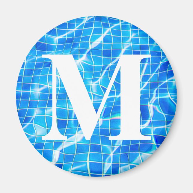 Monogram Mit Monogramm Swimming Blue Pool Aquatic Magnet (Vorne)