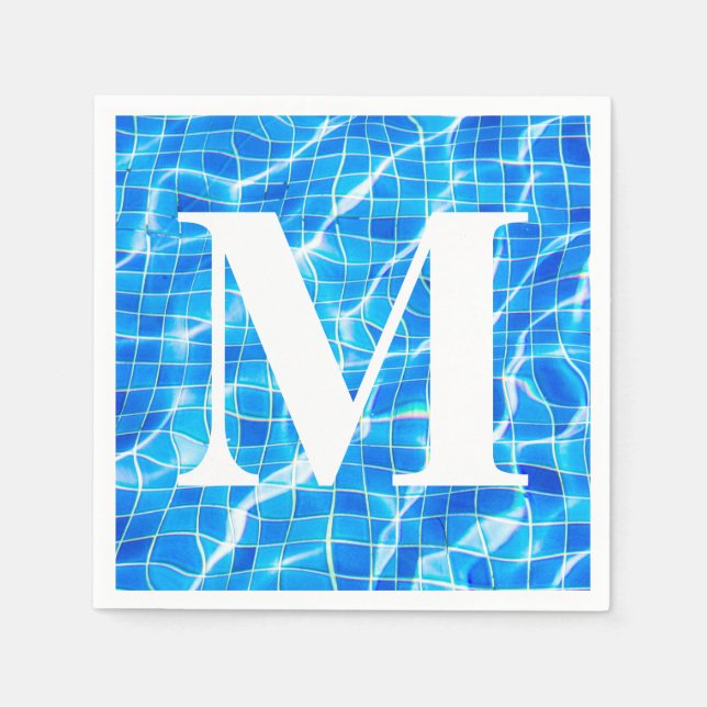 Monogram Mit Monogramm Swimming Blue Pool Aquatic Serviette (Vorderseite)
