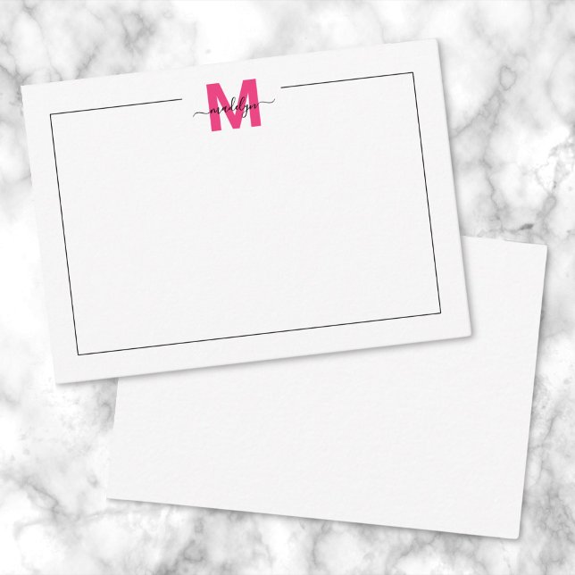 Monogram Mitteilungskarte (Black Pink Script Name Monogram Note Card )